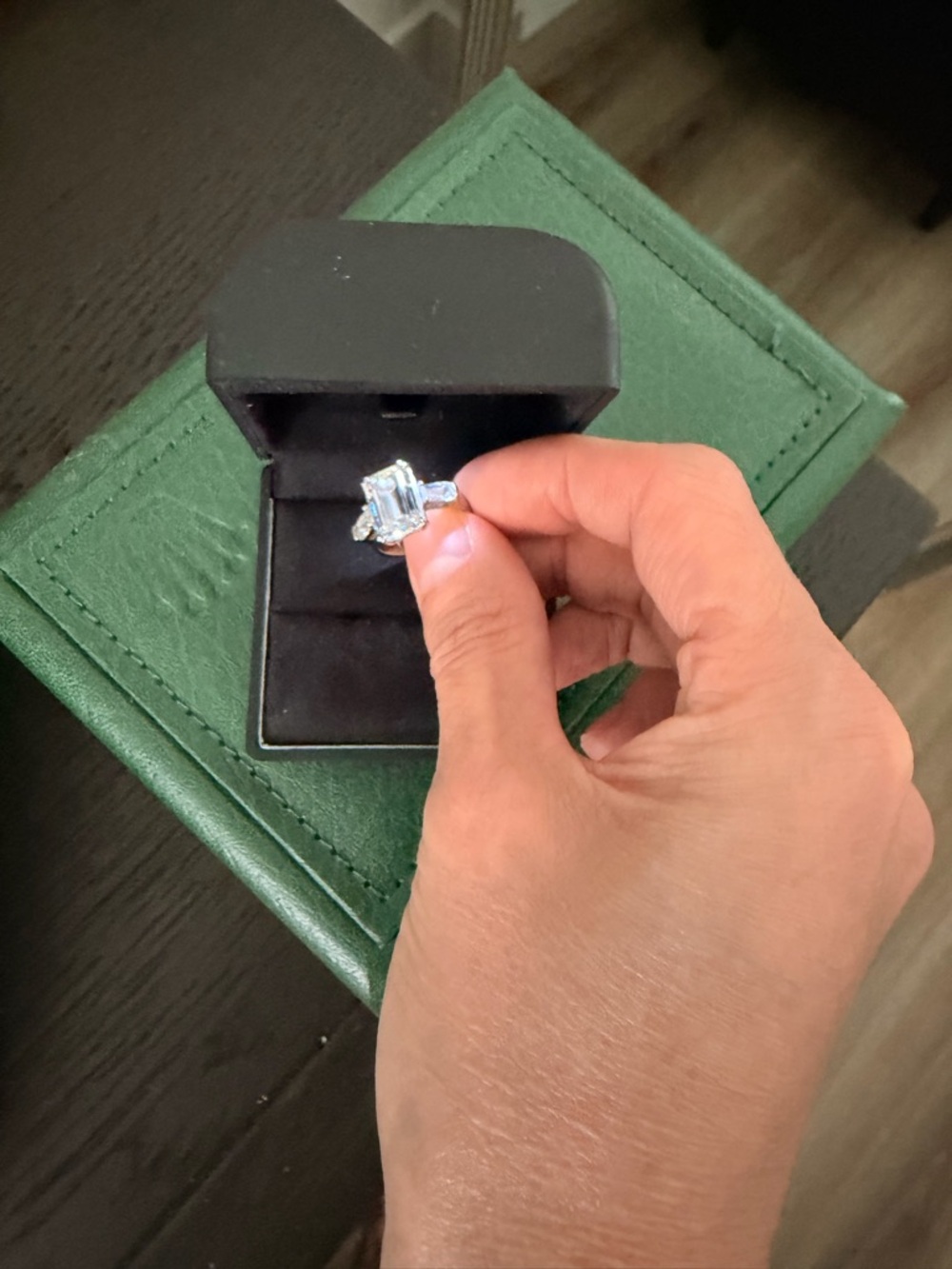 Emerald-Cut White Stone Engagement Ring - White - Picture 4 of 10